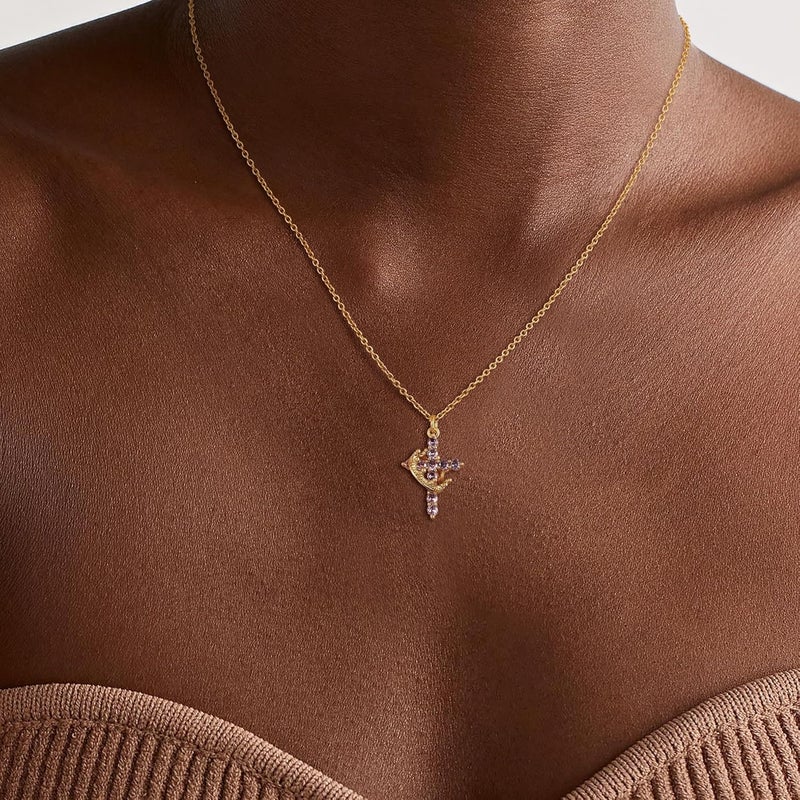 Robaice Upgraded Crown Cross Necklace for Women, 14K Gold Plated Crown Cross Pendant Necklace, Non-Tarnish Faith Jewelry for Women, Christian Religious Gifts for Her - Image 3